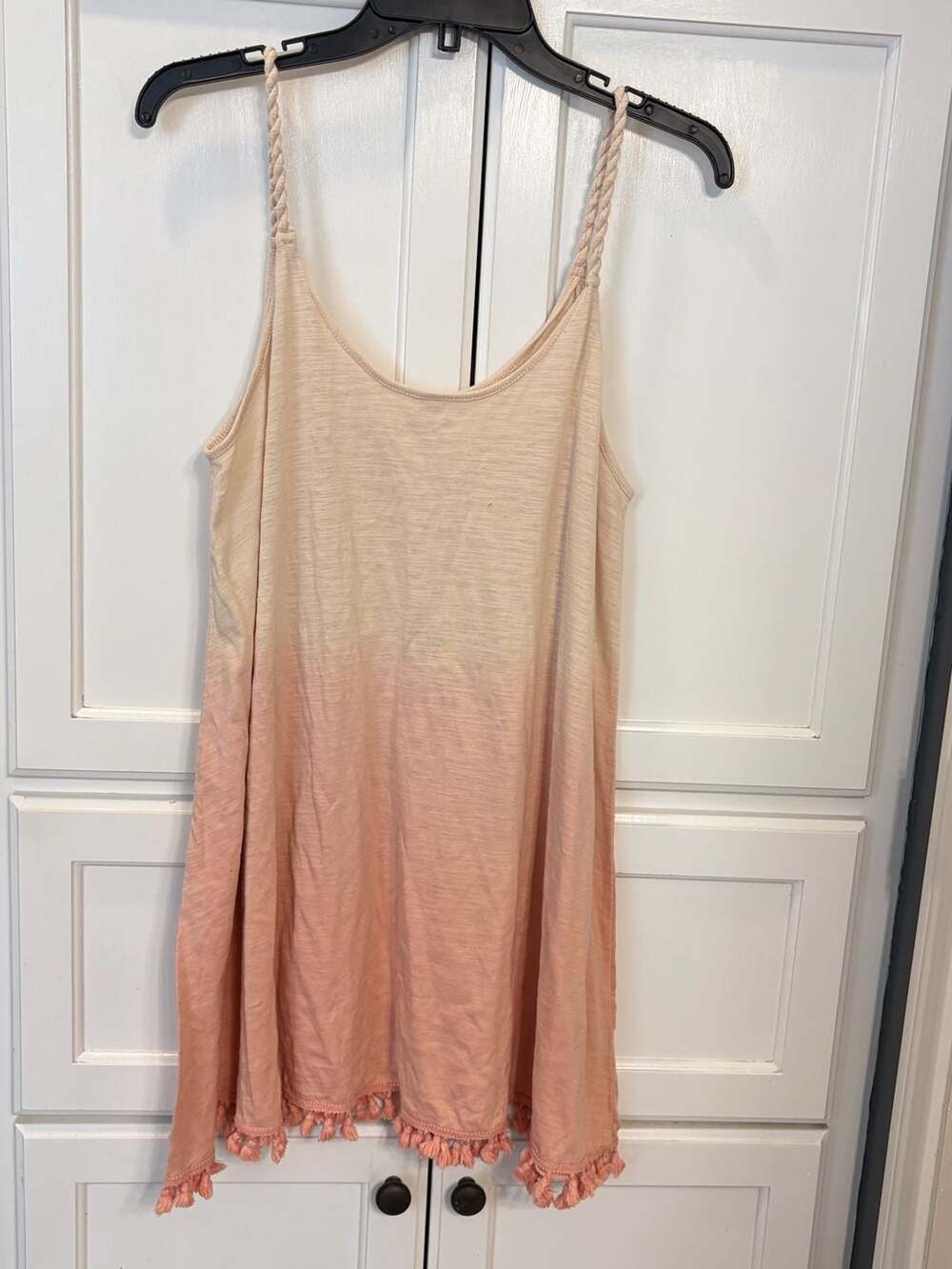 Umgee USA Small Ombre Tunic Tank Top Peach Cream Tassel Hem Boho Beachy